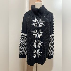 Talbots Womens Black White Sweater Turtleneck Lambswool Blend Snowflake Size XLP